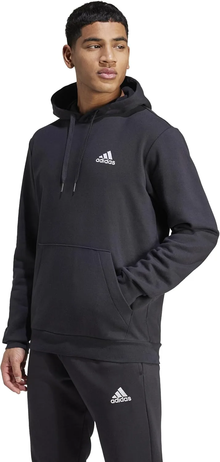 adidas ▫️ Casaco com capuz em malha polar Essentials para homem, Preto/Branco, S
