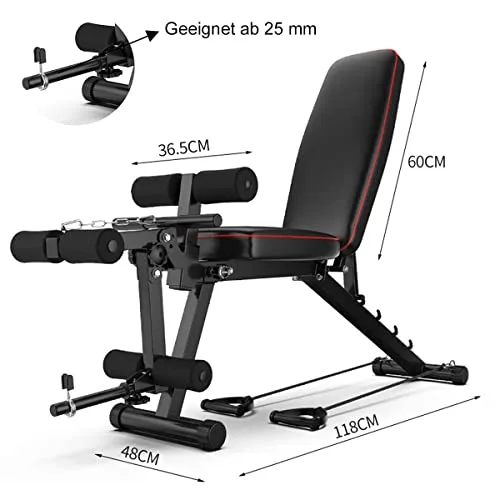 ilbcavne ▫️ Banco de pesos ajustável para fitness, banco de musculação multifunções para treino de corpo inteiro, encosto rebatível, carga máxima de 250 kg (132 × 113 × 46 cm) 4