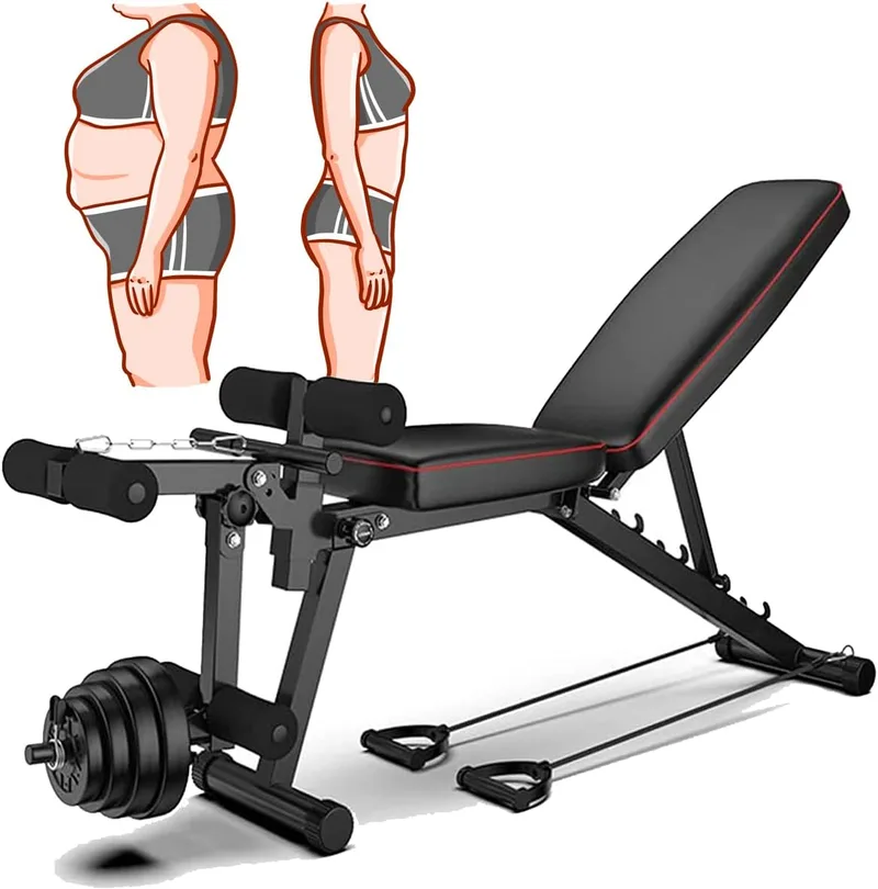 ilbcavne ▫️ Banco de pesos ajustável para fitness, banco de musculação multifunções para treino de corpo inteiro, encosto rebatível, carga máxima de 250 kg (132 × 113 × 46 cm)