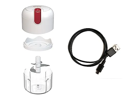 BEPER ▫️ P102ROB050 Picador recarregável por USB, Mini-robô de cozinha, Capacidade de 250 ml, Potência de 3,7 V, 3 lâminas de aço inoxidável, Bateria recarregável, Vermelho/Branco 3
