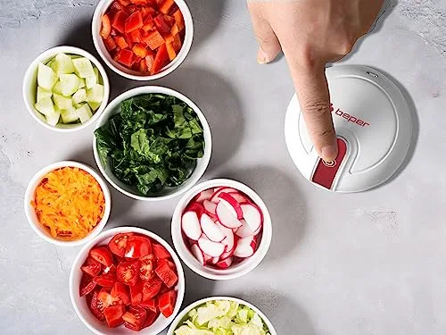 BEPER ▫️ P102ROB050 Picador recarregável por USB, Mini-robô de cozinha, Capacidade de 250 ml, Potência de 3,7 V, 3 lâminas de aço inoxidável, Bateria recarregável, Vermelho/Branco 4