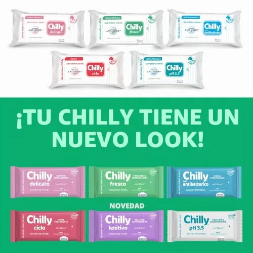 Chilly ▫️ Toallitas Ciclo, toalhitas para higiene íntima, tecido 100% biodegradável, ideais para usar fora de casa, pH 3,5, clinicamente testadas, embalagem de 12 toalhitas 3