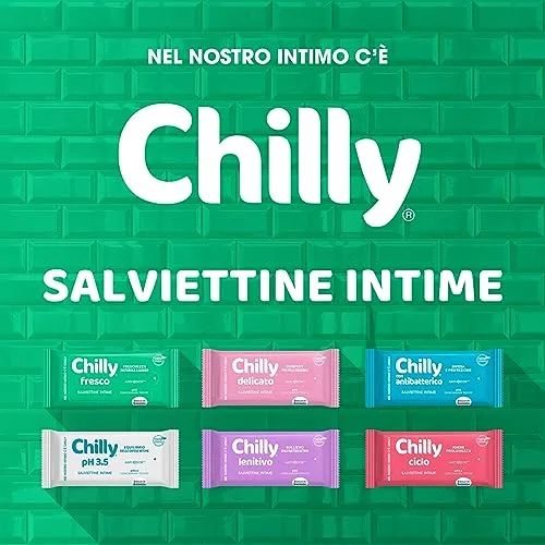Chilly ▫️ Toallitas Ciclo, toalhitas para higiene íntima, tecido 100% biodegradável, ideais para usar fora de casa, pH 3,5, clinicamente testadas, embalagem de 12 toalhitas 7
