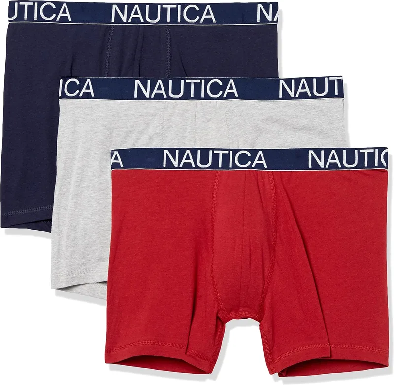Nautica ▫️ 3-Pack Classic Underwear Cotton Stretch Boxer Brief Roupa interior para homem Roupa interior para homem (Conjunto de 3)