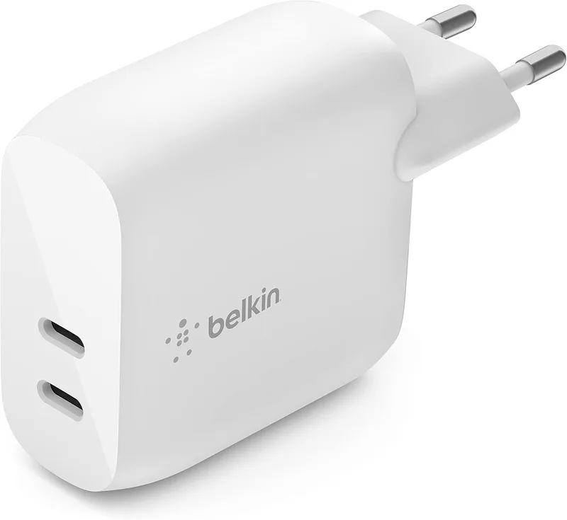Belkin ▫️ Carregador de parede PD USB tipo C de 40 W (duas portas USB-C de 20 W cada para carregamento PD rápido para iPhone 16 ou 15, iPad Pro, Galaxy e outros)