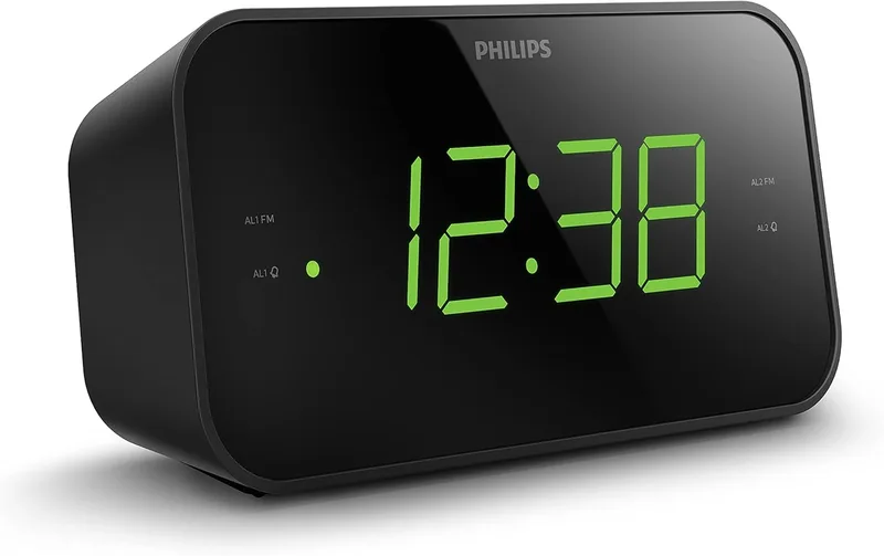 Philips ▫️ TAR3306/12 Rádio-despertador com ecrã de cabeceira, rádio digital com alarme duplo, temporizador e função soneca, preto com ecrã