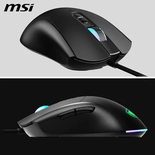MSI ▫️ Forge GM320 – Rato para jogos ótico, 12 800 dpi, simétrico, 7 botões programáveis, interruptores resistentes a 20 milhões de cliques, latência de 1 ms, LED RGB, 126 g, cabo USB 3