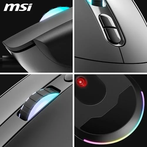 MSI ▫️ Forge GM320 – Rato para jogos ótico, 12 800 dpi, simétrico, 7 botões programáveis, interruptores resistentes a 20 milhões de cliques, latência de 1 ms, LED RGB, 126 g, cabo USB 4