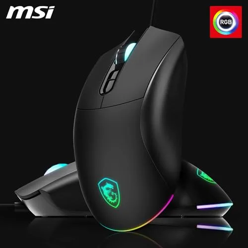 MSI ▫️ Forge GM320 – Rato para jogos ótico, 12 800 dpi, simétrico, 7 botões programáveis, interruptores resistentes a 20 milhões de cliques, latência de 1 ms, LED RGB, 126 g, cabo USB 6