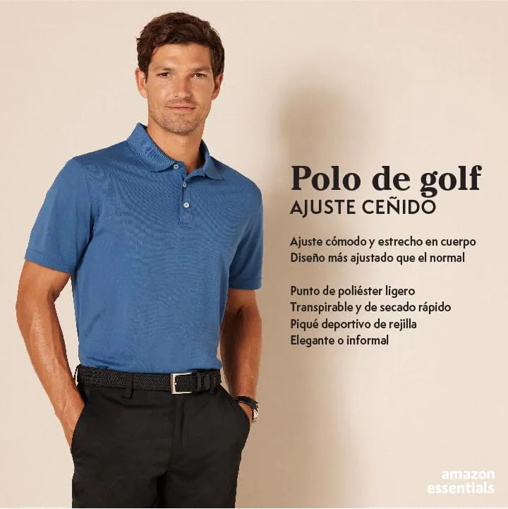 Amazon Essentials ▫️ Polo de golfe para homem, manga curta, corte justo, secagem rápida 2