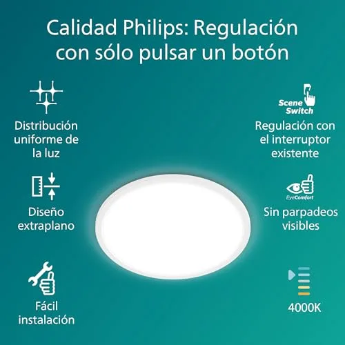 Philips ▫️ Luminária de teto Superslim, candeeiro LED funcional, cor branca, luz branca fria regulável, 40K - 15W 3