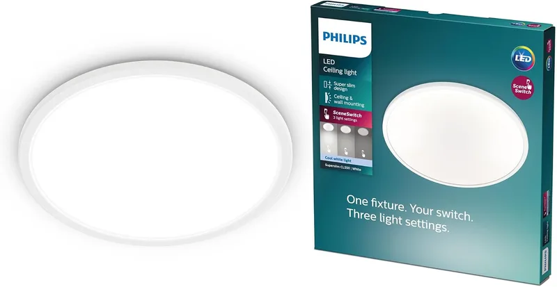 Philips ▫️ Luminária de teto Superslim, candeeiro LED funcional, cor branca, luz branca fria regulável, 40K - 15W
