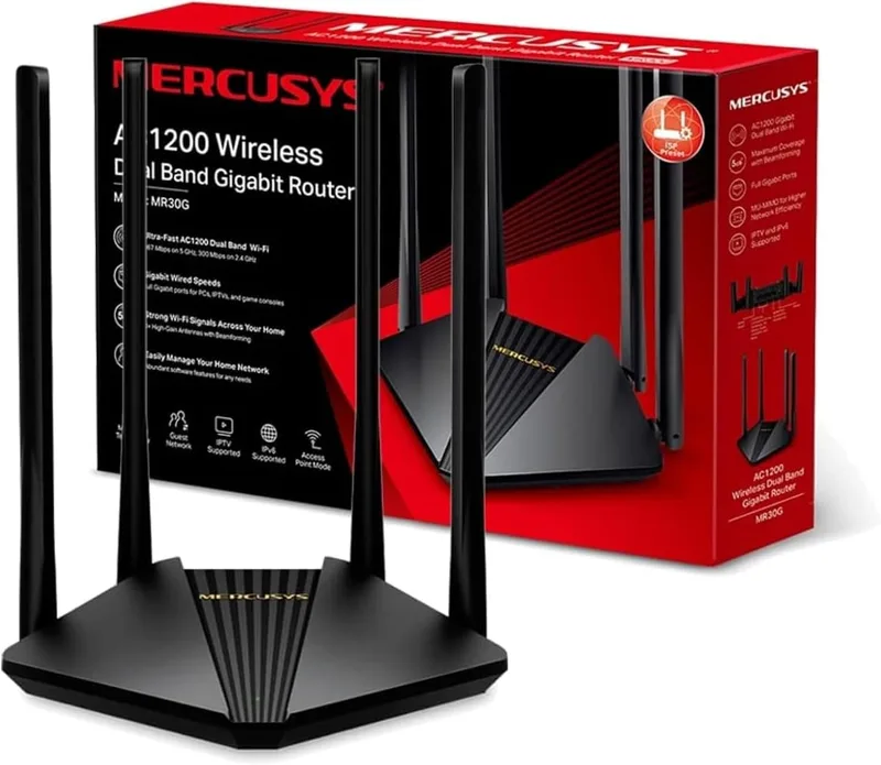 MERCUSYS ▫️ MR30G - Router Wi-Fi, AC1200, banda dupla, portas Gigabit | Ampla cobertura. Ligação estável para vários dispositivos. Compatível com EasyMesh. Aplicação