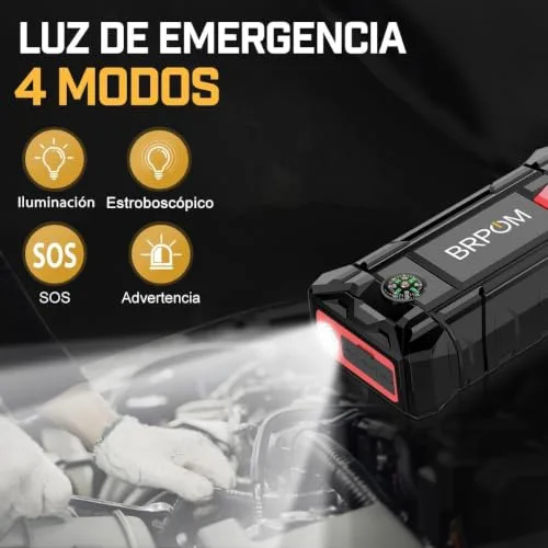 BRPOM ▫️ Arrancador de Automóveis, Arrancador de Baterias de Automóvel de 12 V (para 7,0 L a gasolina ou 5,5 L a gasóleo) Arrancador de emergência com lanterna LED de emergência, longa autonomia em espera, carregamento rápido 3