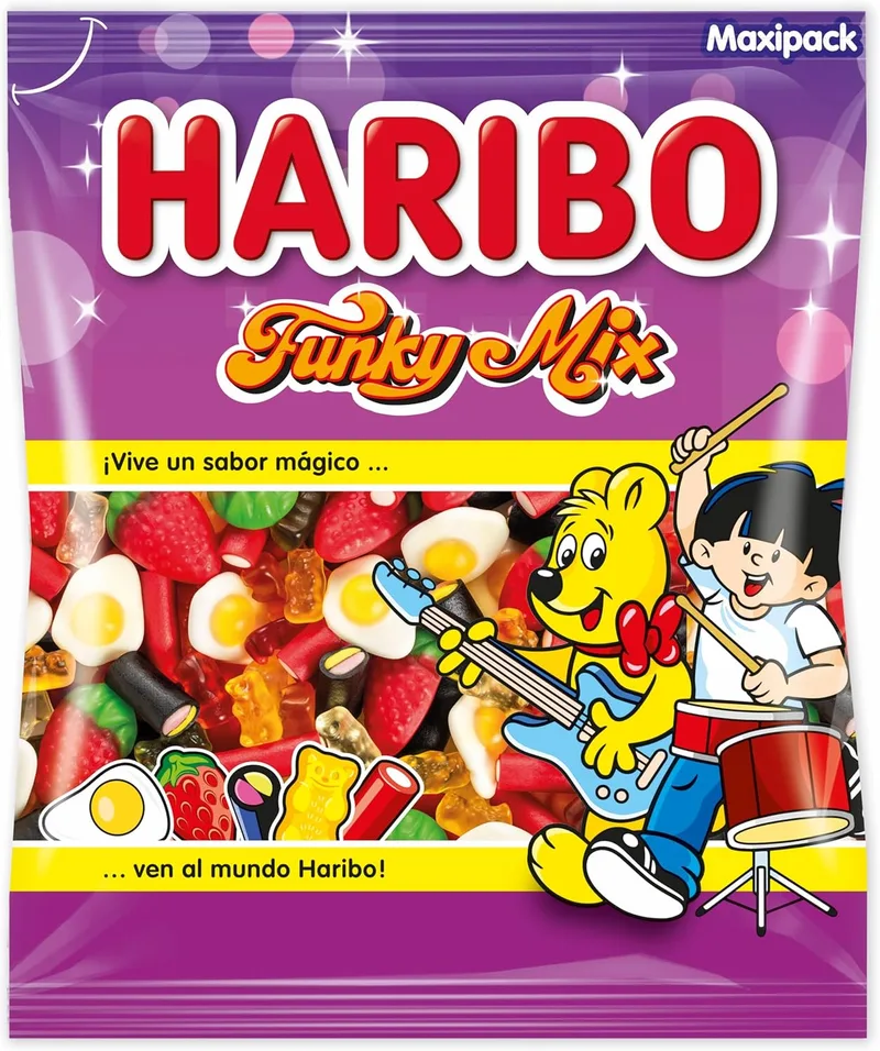 HARIBO ▫️ FUNKY MIX 1 x 1 kg | Sortido de rebuçados de goma e alcaçuz, com diferentes texturas e sabores, incluindo Ursinhos Dourados, Ovos Fritos e Morangos