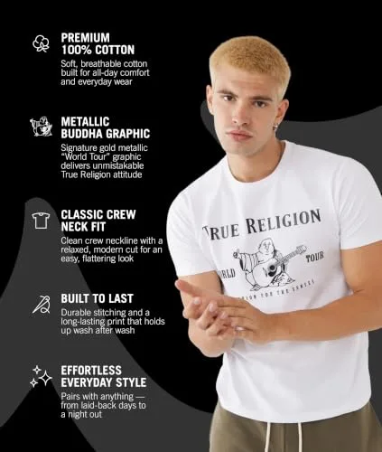 True Religion ▫️ Camisola de manga curta «Metallic Buddha» para homem (pacote de 1) 4