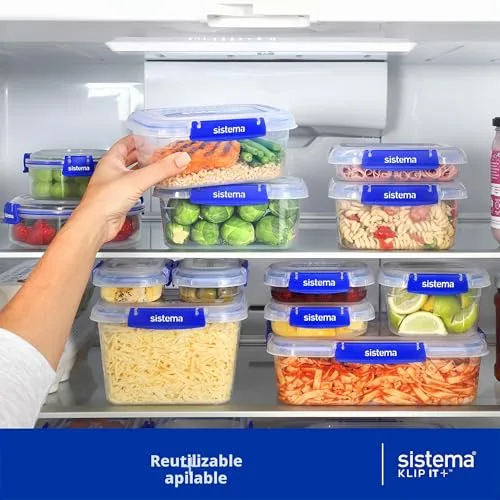 Sistema ▫️ KLIP IT PLUS – recipientes para guardar alimentos | Conjunto de 6 recipientes herméticos (2 x 400 ml, 3 x 1 l, 1 x 2,2 l) | Fecho à prova de fugas | Clips de fecho fácil 2