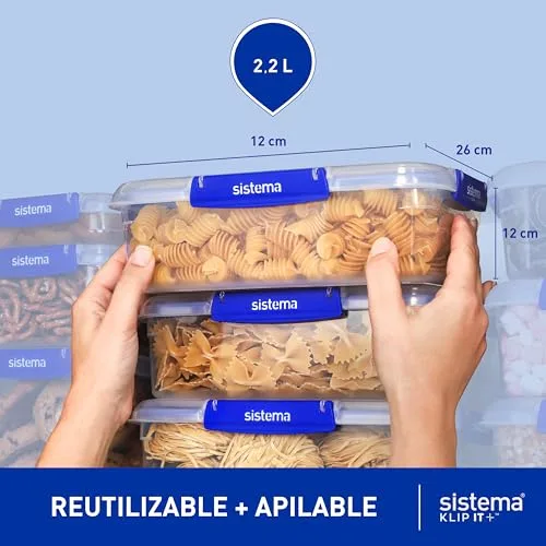 Sistema ▫️ KLIP IT PLUS – recipientes para guardar alimentos | Conjunto de 6 recipientes herméticos (2 x 400 ml, 3 x 1 l, 1 x 2,2 l) | Fecho à prova de fugas | Clips de fecho fácil 4