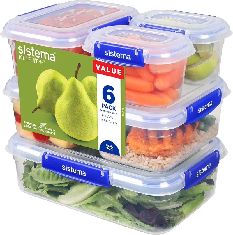 Sistema ▫️ KLIP IT PLUS – recipientes para guardar alimentos | Conjunto de 6 recipientes herméticos (2 x 400 ml, 3 x 1 l, 1 x 2,2 l) | Fecho à prova de fugas | Clips de fecho fácil