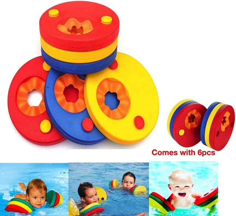 kaianda ▫️ Conjunto de 6 manguitos de natação para crianças, manguitos de piscina, feitos de espuma, discos flutuantes para piscina, adequados para ajudar as crianças a aprender a nadar