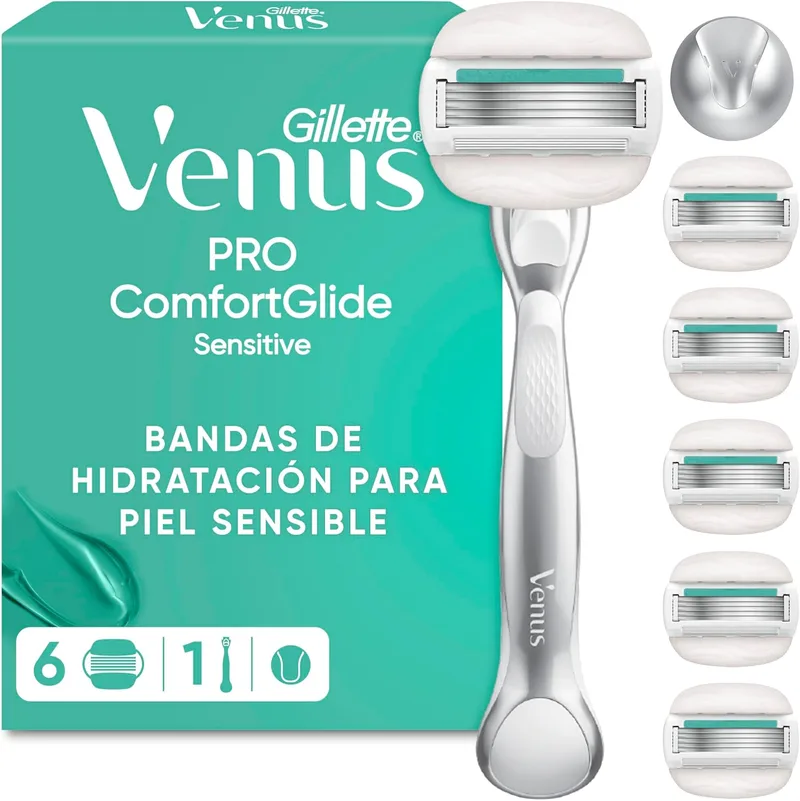 Gillette Venus ▫️ Comfortglide Sensitive – Máquina de barbear + 6 lâminas de substituição