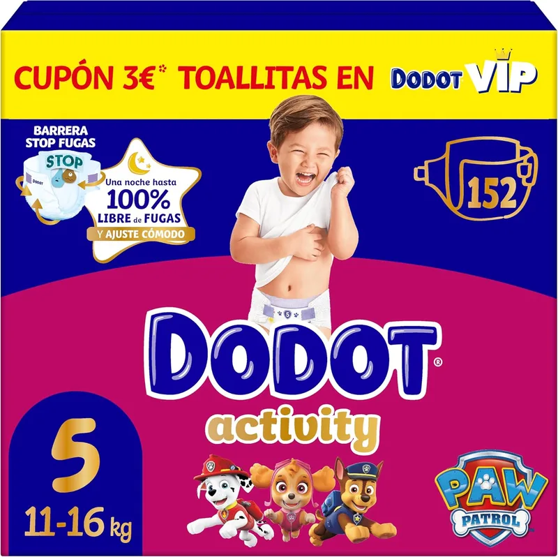 DODOT ▫️ Fraldas Activity para bebé, tamanho 5 (11-16 kg), 152 fraldas, o nosso n.º 1 em absorção e conforto
