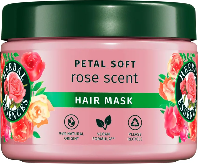 Herbal Essences ▫️ Suavidade - Máscara com Aroma a Rosas 500 ml. Ajuda a suavizar o cabelo seco e a hidratá-lo intensamente. Com essência de rosas. De origem natural. Vegano, não testado em animais