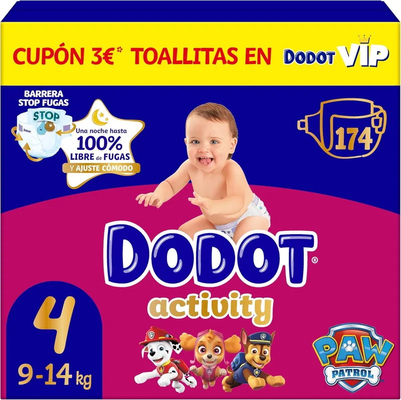 DODOT ▫️ Fraldas Activity para bebés, Tamanho 4 (9-14 kg), 174 fraldas, o nosso n.º 1 em absorção e conforto | Até 12 horas de proteção contra fugas, ajuste flexível e absorção máxima para bebés sempre em movimento