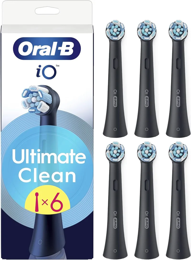 Oral-B ▫️ Series iO Ultimate Clean - Cabeças de substituição originais, embalagem com 6 cabeças de substituição pretas para escovas de dentes elétricas iO, remoção profunda da placa bacteriana