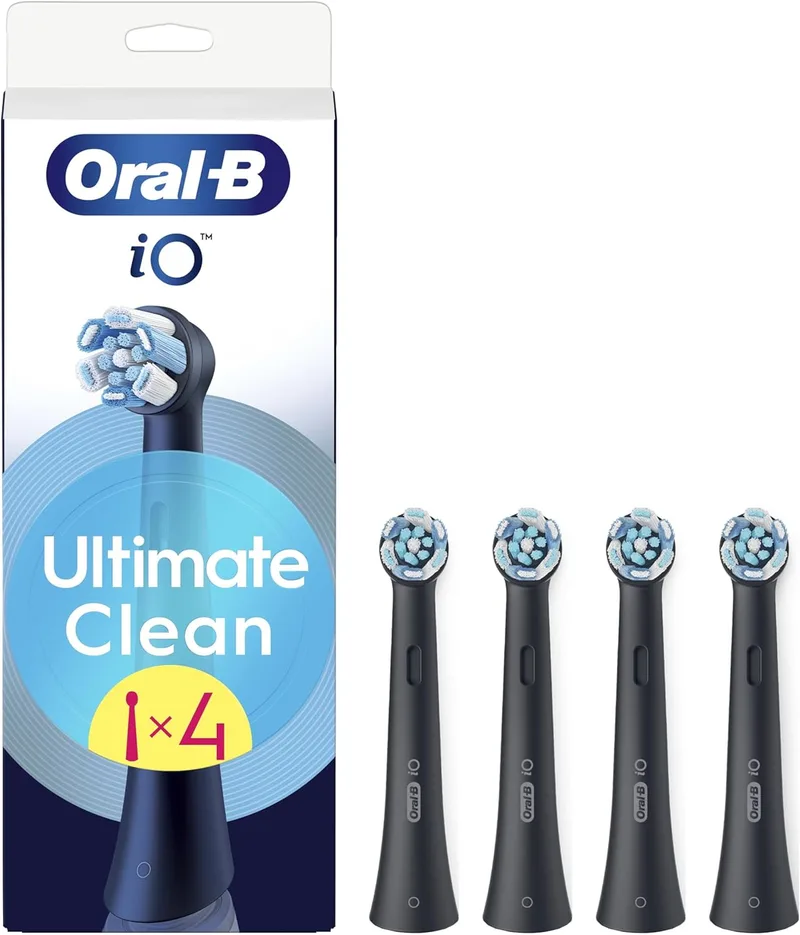 Oral-B ▫️ Series iO Ultimate Clean Original Replacement Cabeças de Escova de Substituição, Conjunto de 4 Recargas Pretas para Escovas de Dentes Eléctricas iO, Remoção Profunda da Placa