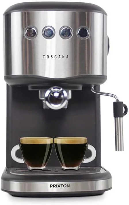 PRIXTON ▫️ Máquina de café automática Toscana para café expresso e adaptador para cápsulas, bomba italiana de 850 W e 20 bar de pressão, vaporizador