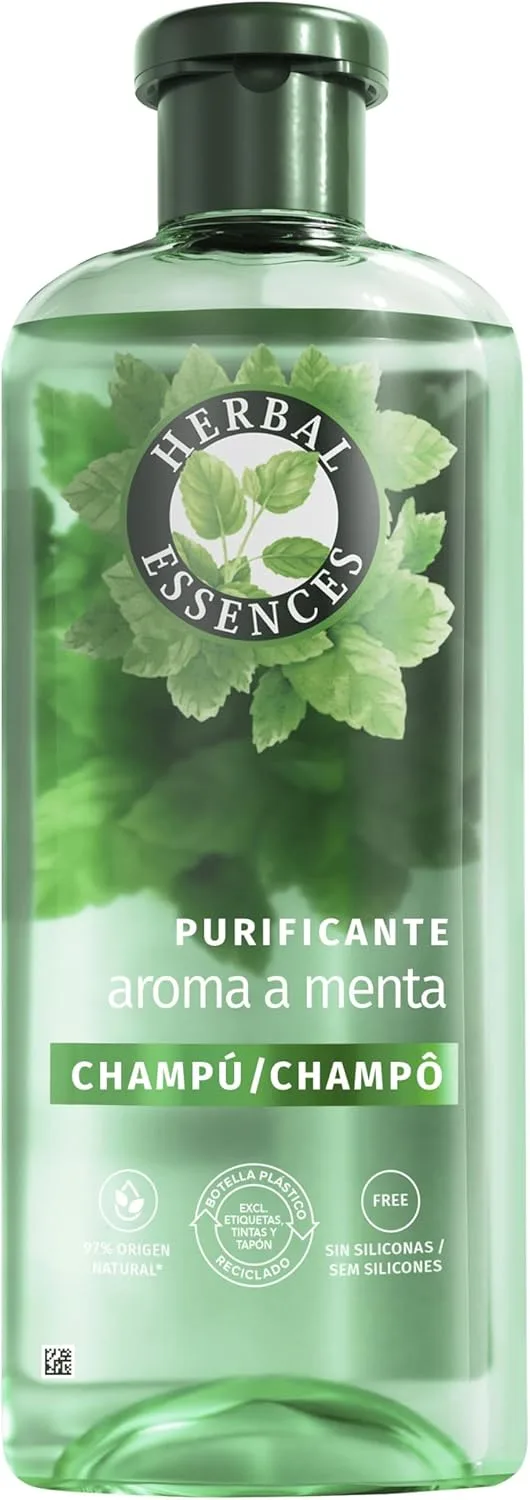 Herbal Essences ▫️ Champô Purificante com Aroma de Hortelã-Pimenta 350 ml Para todos os tipos de cabelo. Ajuda a refrescar, revitalizar e fortalecer. De origem natural* Sem silicone, Vegan *Ingredientes da fórmula