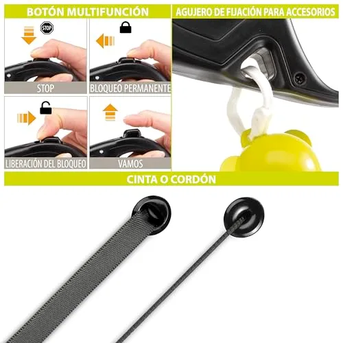 Ferplast ▫️ Trela retrátil para cães de grande porte Flippy One Cord L, corda extensível de 5 m, até 35 kg, preta 2