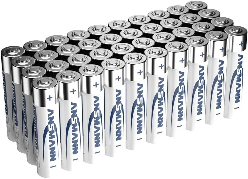 Ansmann ▫️ Pilhas descartáveis AAA [Embalagem de 40] - Conjunto de pilhas alcalinas de longa duração Micro AAA para lanternas, comandos remotos, despertadores, relógios de parede, cor branca