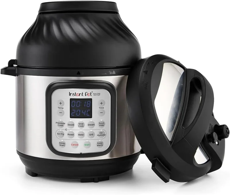 Instant Pot ▫️ Duo Crisp + Air 11 em 1: Panela de pressão multifunções e fritadeira de ar quente com funções de cozedura a vapor, desidratador, grelhador e cozedura lenta, 5,7 l, cor prateada, aço inoxidável