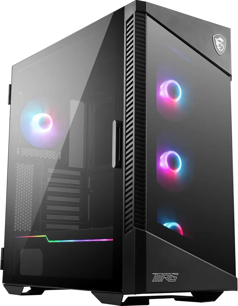 MSI ▫️ MPG Velox 100R Caixa de PC Mid-Tower - Espaço para placa-mãe, porta em vidro temperado, 4 ventoinhas ARGB de 120 mm, Mystic Light, compatível com 2 radiadores de 360 mm e ventilação lateral opcional