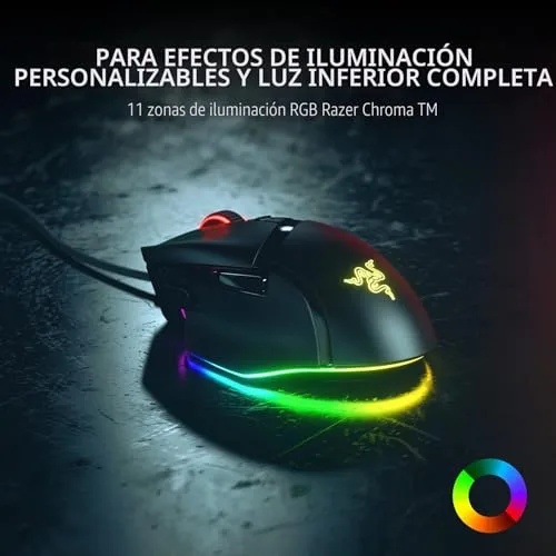 Razer ▫️ Basilisk V3 - Rato para jogos personalizável com fio (10+1 botões programáveis, roda inclinável Hyperscroll, 11 zonas de iluminação, interruptores óticos, sensor ótico) Preto 4