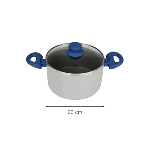 Tasty ▫️ Panela com dosador de óleo e tampa de vidro, Ø20 cm, alumínio prensado com revestimento antiaderente, lavável na máquina de lavar louça, cor azul e cinzenta 3