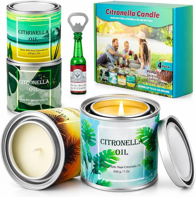 BlissTrip ▫️ Conjunto Grande de 4 Velas de Citronela para Interior e Exterior Velas de Citronela com Cera de Soja em Latas com Tampa 200 Horas de Combustão Presente para Casamentos, Aniversários, Jardim, Acampamentos ou Festas