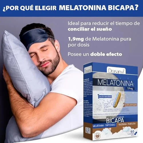 Drasanvi ▫️ Melatonina Bicapa de 1,9 mg com Triptofano, Passiflora e Valeriana | Dupla Ação | Ajuda a adormecer rapidamente e a alcançar um relaxamento natural | Embalagem de 60 comprimidos = 60 dias | Dupla ação com triptofano, passiflora e valeriana, ajuda a adormecer rapidamente e a relaxar 3