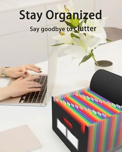 Maimis ▫️ Pasta de arquivos expansível, organizador de arquivos em formato acordeão com 24 compartimentos, tamanho A4, organizador de documentos portátil com separadores coloridos, pasta de secretária expansível em formato acordeão 5