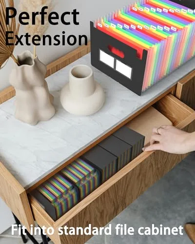 Maimis ▫️ Pasta de arquivos expansível, organizador de arquivos em formato acordeão com 24 compartimentos, tamanho A4, organizador de documentos portátil com separadores coloridos, pasta de secretária expansível em formato acordeão 6