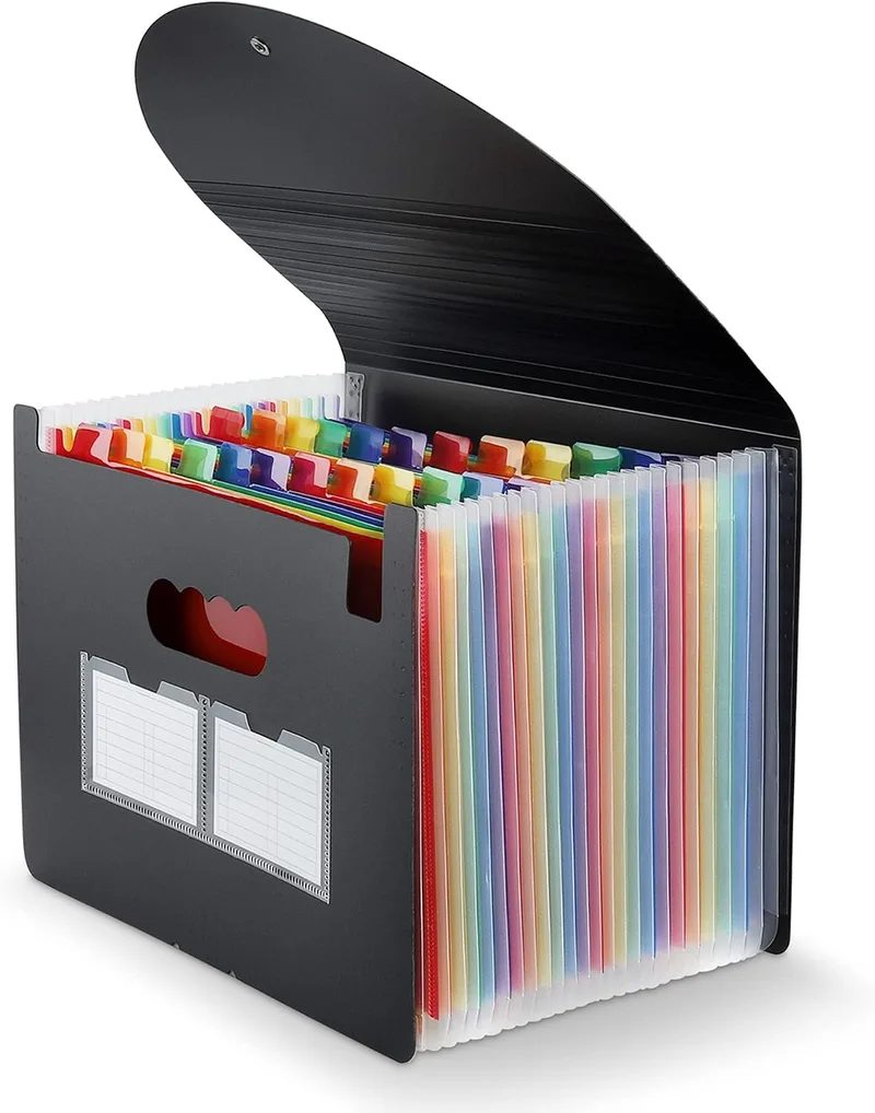 Maimis ▫️ Pasta de arquivos expansível, organizador de arquivos em formato acordeão com 24 compartimentos, tamanho A4, organizador de documentos portátil com separadores coloridos, pasta de secretária expansível em formato acordeão