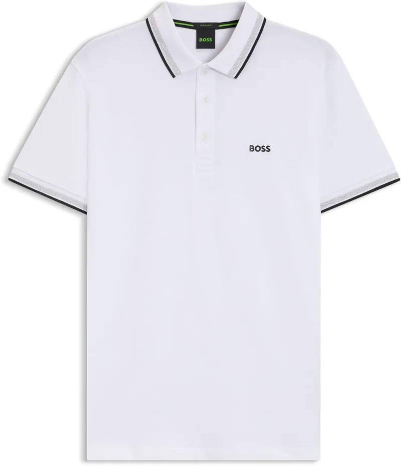 BOSS ▫️ Polo em tecido piqué, de corte regular, com logótipo curvo – Polo para homem
