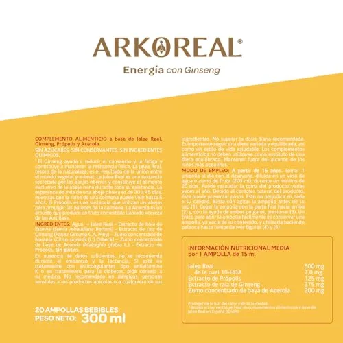 Arkopharma ▫️ Arkoreal Geleia Real, Energia, Ginseng, Própolis, Acerola – 20 ampolas 2