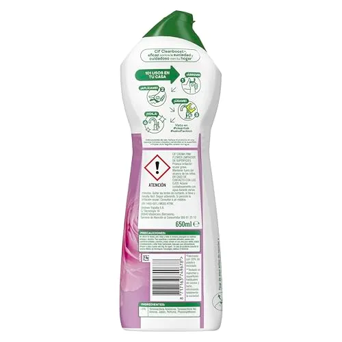 Cif ▫️ Creme de Limpeza Rosa | Potente produto de limpeza multiusos para casas de banho e cozinhas | Com fórmula à base de partículas de limpeza 100% naturais | Elimina 100% da sujidade mais difícil. 650 ml. 2