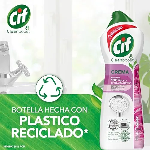 Cif ▫️ Creme de Limpeza Rosa | Potente produto de limpeza multiusos para casas de banho e cozinhas | Com fórmula à base de partículas de limpeza 100% naturais | Elimina 100% da sujidade mais difícil. 650 ml. 4