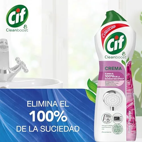 Cif ▫️ Creme de Limpeza Rosa | Potente produto de limpeza multiusos para casas de banho e cozinhas | Com fórmula à base de partículas de limpeza 100% naturais | Elimina 100% da sujidade mais difícil. 650 ml. 5