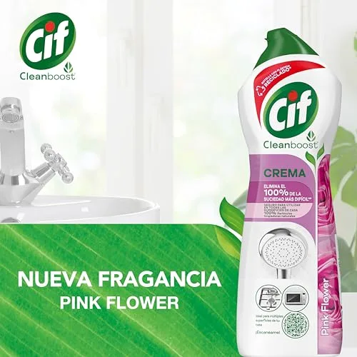 Cif ▫️ Creme de Limpeza Rosa | Potente produto de limpeza multiusos para casas de banho e cozinhas | Com fórmula à base de partículas de limpeza 100% naturais | Elimina 100% da sujidade mais difícil. 650 ml. 6