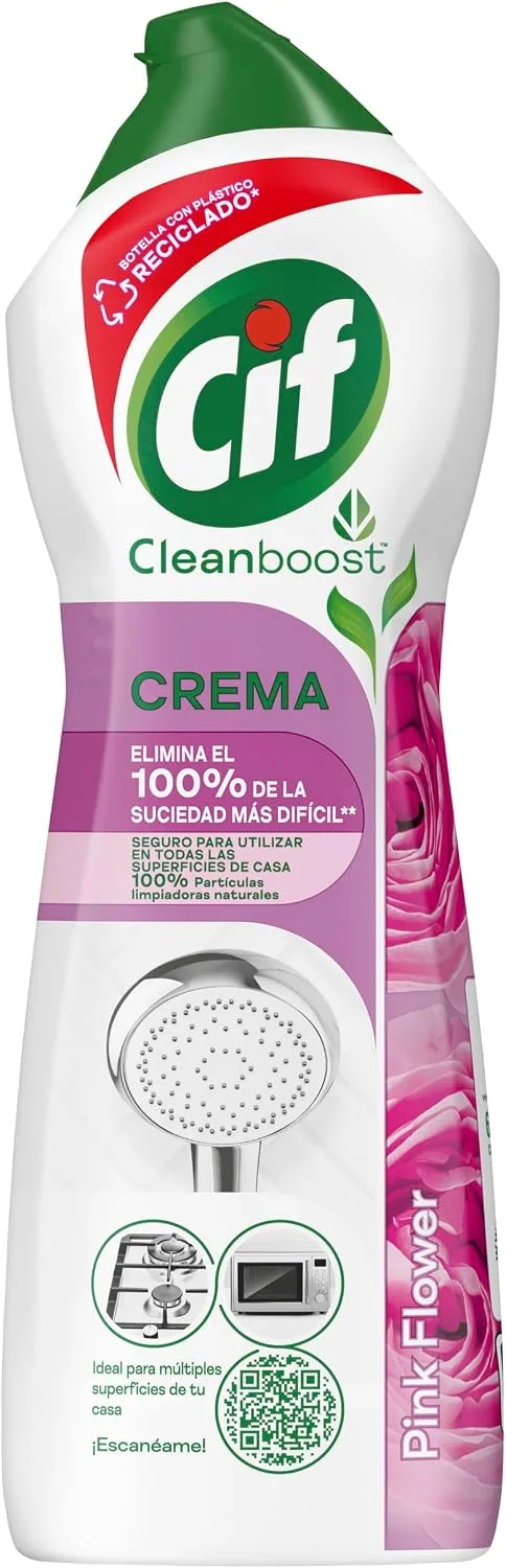 Cif ▫️ Creme de Limpeza Rosa | Potente produto de limpeza multiusos para casas de banho e cozinhas | Com fórmula à base de partículas de limpeza 100% naturais | Elimina 100% da sujidade mais difícil. 650 ml.